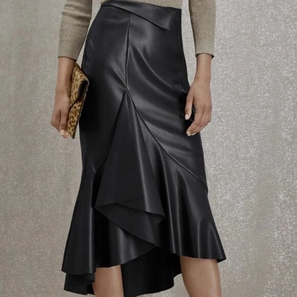 Metro Style Faux Leather Skirt Sz 16 Asymmetrical Ruffle Zipper Whimsy Goth - Picture 4 of 12